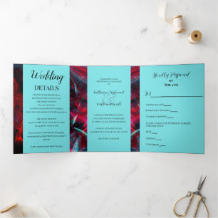 Dramatische rode en zwarte bruiloft drieluik uitnodiging