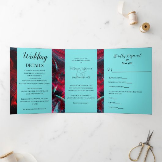 Dramatische rode en zwarte bruiloft drieluik uitnodiging (Binnen)