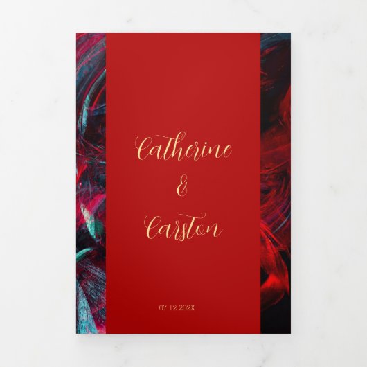 Dramatische rode en zwarte bruiloft drieluik uitnodiging (Cover)