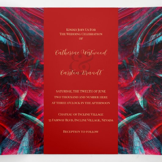 Dramatische rode en zwarte bruiloft drieluik uitnodiging (Binnenkant midden)