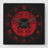 Dramatische,  rode Gothic wandklok (Voorkant)