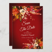 Dramatische rode herfstbloem Save the Date Kaart (Voorkant / Achterkant)