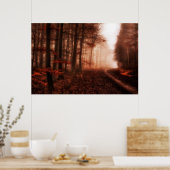 Dramatische rode wintersneeuwloze sneeuwbossen poster (Keuken)