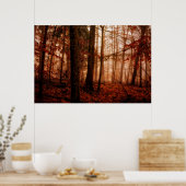 Dramatische rode wintersneeuwloze sneeuwbossen poster (Keuken)