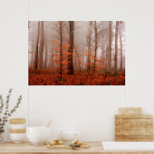 Dramatische rode wintersneeuwloze sneeuwbossen poster (Keuken)