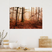 Dramatische rode wintersneeuwloze sneeuwbossen poster (Keuken)