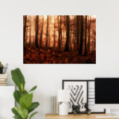 Dramatische rode wintersneeuwloze sneeuwbossen poster (Thuiskantoor)