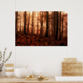 Dramatische rode wintersneeuwloze sneeuwbossen poster (Keuken)