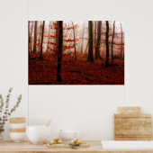 Dramatische rode wintersneeuwloze sneeuwbossen poster (Keuken)