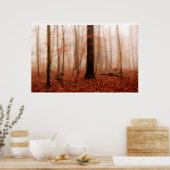 Dramatische rode wintersneeuwloze sneeuwbossen poster (Keuken)