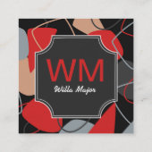 Dramatische rode, zwarte, beige Abstracte monogram Vierkante Visitekaartje (Achterkant)
