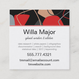 Dramatische rode, zwarte, beige Abstracte monogram Vierkante Visitekaartje
