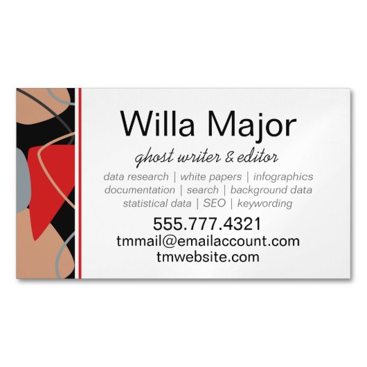 Dramatische rode, zwarte, beige Abstracte schrijve Magnetisch Visitekaartje (Voorkant)