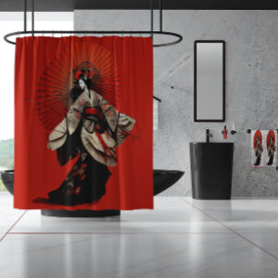 Dramatische Rood en Zwarte Kabuki Theater Douchegordijn