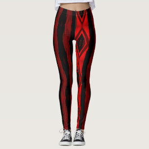 Dramatische Rood- en Zwarte Stripes Diamond Patter Leggings