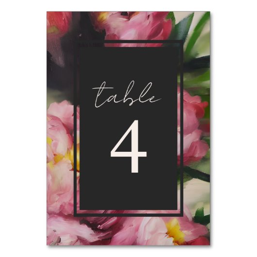 Dramatische roze bloemenbruiloft tafel nummer kaart (Voorkant)