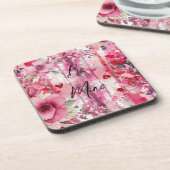 Dramatische roze bloemenharten Valentijn Bier Onderzetter (Linkerzijde)