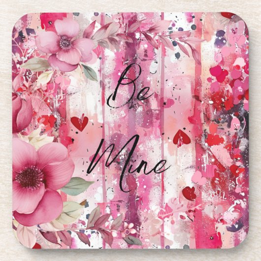 Dramatische roze bloemenharten Valentijn Bier Onderzetter (Voorkant)