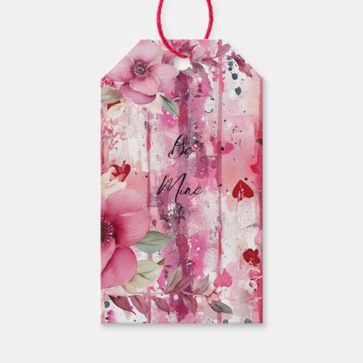 Dramatische roze bloemenharten Valentijn Cadeaulabel (Voorkant)