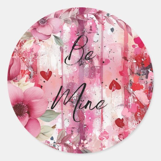 Dramatische roze bloemenharten Valentijn Ronde Sticker (Voorkant)