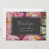 Dramatische Roze Bloemige Trouwfoto Dankjewel Bedankkaart (Voorkant)