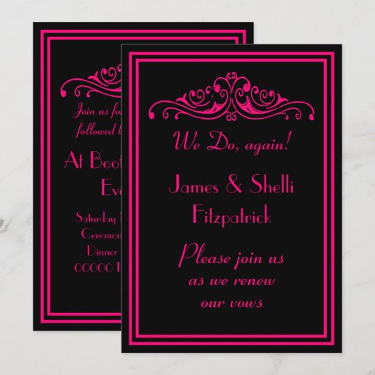 Dramatische roze en zwarte hernieuwing huwelijksge kaart (Voorkant / Achterkant)