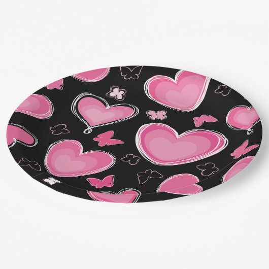 Dramatische roze hart en botervliegen papieren bordje (Gekanteld)