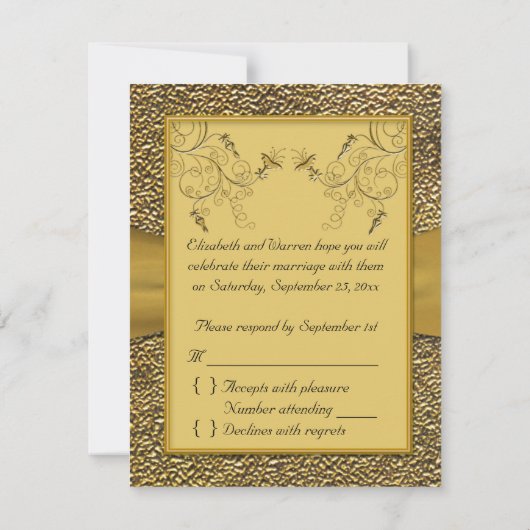 Dramatische RSVP-kaart met zwart en goudhart RSVP Kaartje (Achterkant)