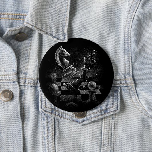 Dramatische schaakstrijd - Ridder vs. Paard Ronde Button 4,0 Cm (In situ)