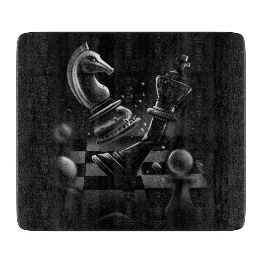 Dramatische schaakstrijd - Ridder vs. Paard Snijplank (Voorkant)