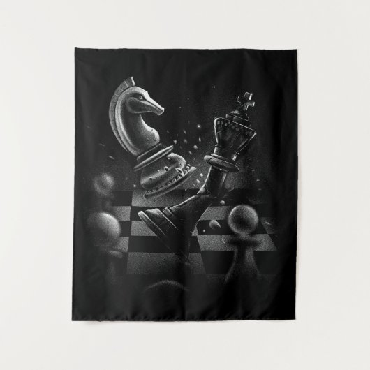 Dramatische schaakstrijd - Ridder vs. Paard Wandkleed (Voorkant)