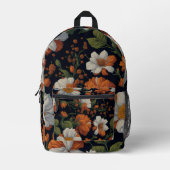 Dramatische Sinaasappel wit sierlijke retro bloeme Bedrukte Rugzak (Voorkant)