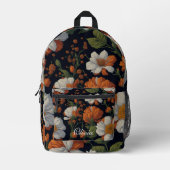 Dramatische Sinaasappel wit sierlijke retro bloeme Bedrukte Rugzak (Voorkant)