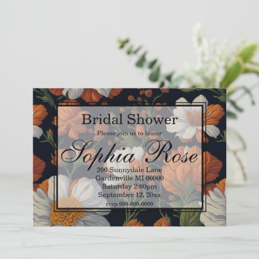 Dramatische Sinaasappel wit sierlijke retro bloeme Kaart (Staand voorkant)