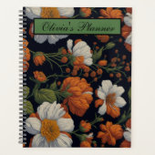 Dramatische Sinaasappel wit sierlijke retro bloeme Planner (Voorkant)