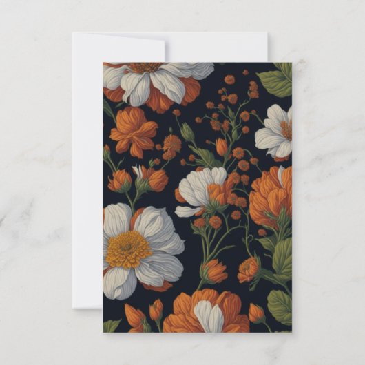 Dramatische Sinaasappel wit sierlijke retro bloeme RSVP Kaartje (Achterkant)