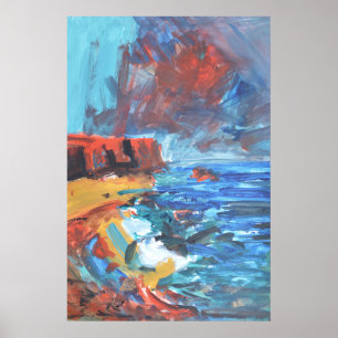 Dramatische Stormachtige Kustkliffen Expressionist Poster