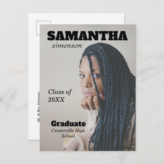 Dramatische tijdschrift Style Graduparty Aankondigingskaart (Voorkant / Achterkant)