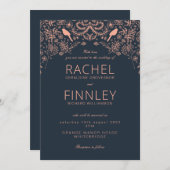 Dramatische trouwuitnodiging navy en koraal kaart (Voorkant / Achterkant)