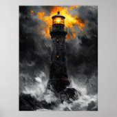 Dramatische vuurtoren te midden van Storm in houts Poster (Voorkant)