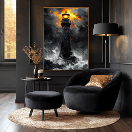 Dramatische vuurtoren te midden van Storm in houts Poster
