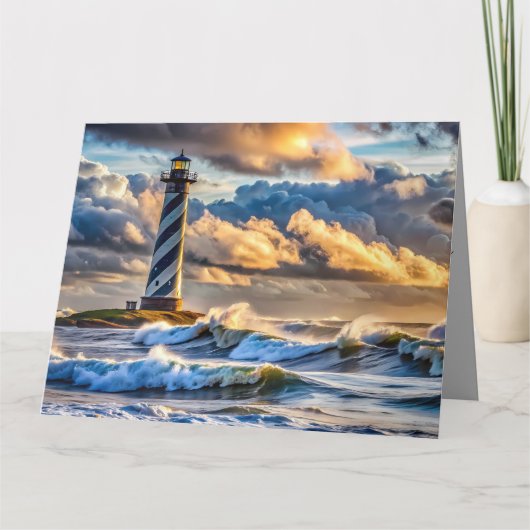 Dramatische Vuurtoren Zeegezicht met Stormachtige  Kaart (Voorkant)