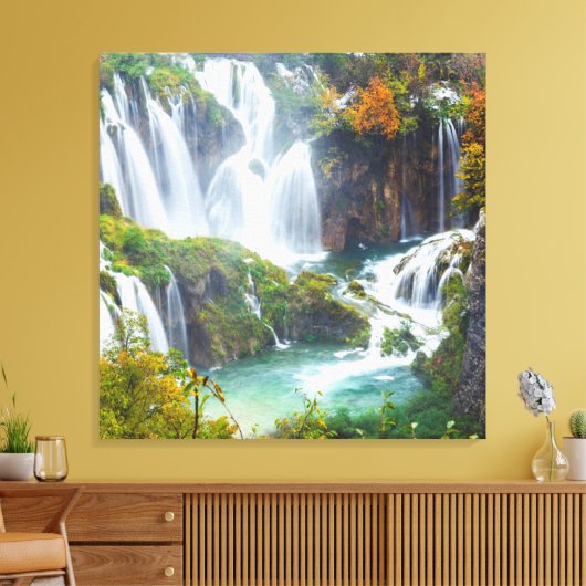 Dramatische waterval trapsgewijs water herfstkleur canvas afdruk (Insitu (Woonkamer))