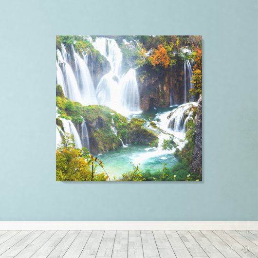 Dramatische waterval trapsgewijs water herfstkleur canvas afdruk (Insitu (Houten vloer))