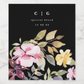 Dramatische Waterverf Florals Wedding Bottle Wijn Etiket (Enkel label)