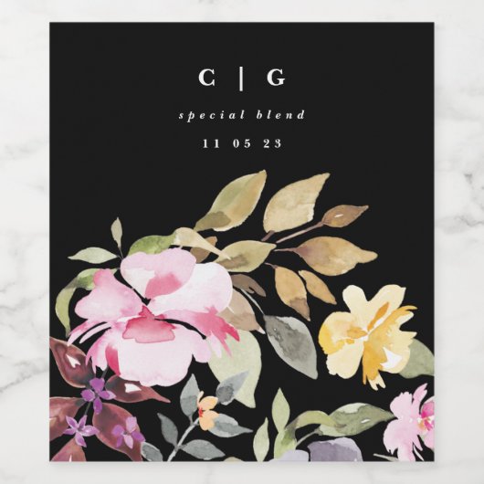 Dramatische Waterverf Florals Wedding Bottle Wijn Etiket (Enkel label)