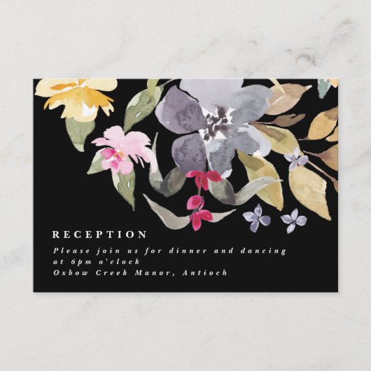 Dramatische Waterverf Florals Wedding Reception Informatiekaartje (Voorkant)