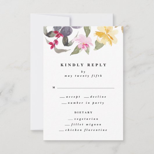 Dramatische Waterverf Florals Wedding RSVP Kaartje (Voorkant)