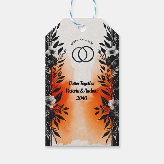 Dramatische Waterverf Zwart Sinaasappel Bloemenbru Cadeaulabel (Voorkant)