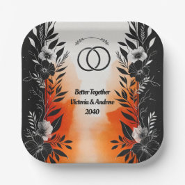 Dramatische Waterverf Zwart Sinaasappel Bloemenbru Papieren Bordje